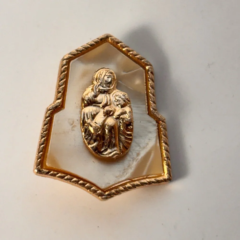 Vintage Religious Pin Set Gold Green Saint Patrick Mother Mary Catholic Jewelry